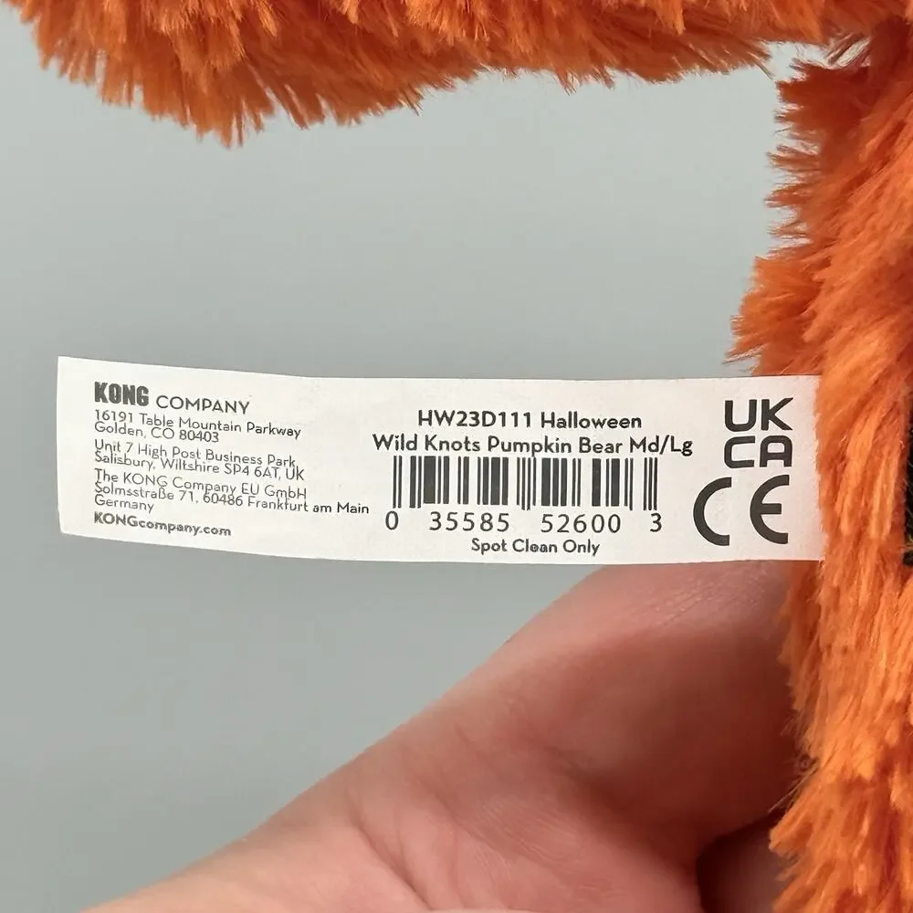 KONG Wild Knots Halloween Pumpkin Patch Bear Dog Chew Toy Orange 10” inch